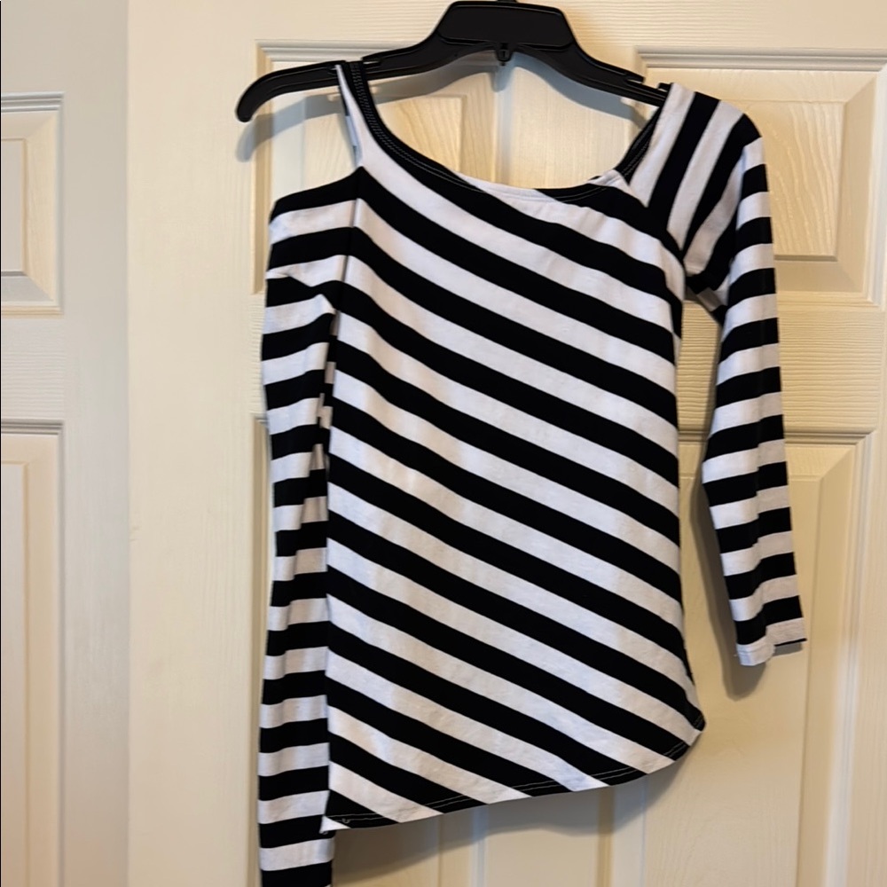 BOSTON PROPER Black and White Striped Top